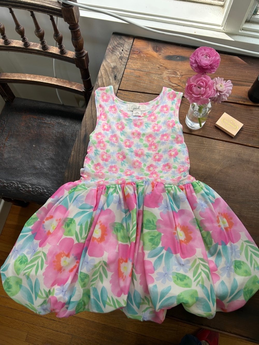 Peek Pink and Green Floral Bubble Hem Dress